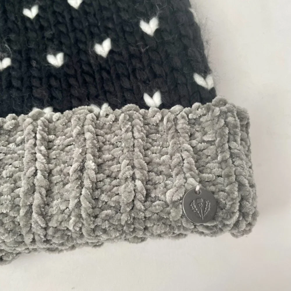 New With Tags V Fraas Pom Pom Hat Toque, Black/Grey - Picture 2 of 5